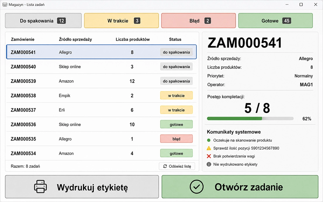 Aplikacja magazynowa z generatorem etykiet Allegro i Erli