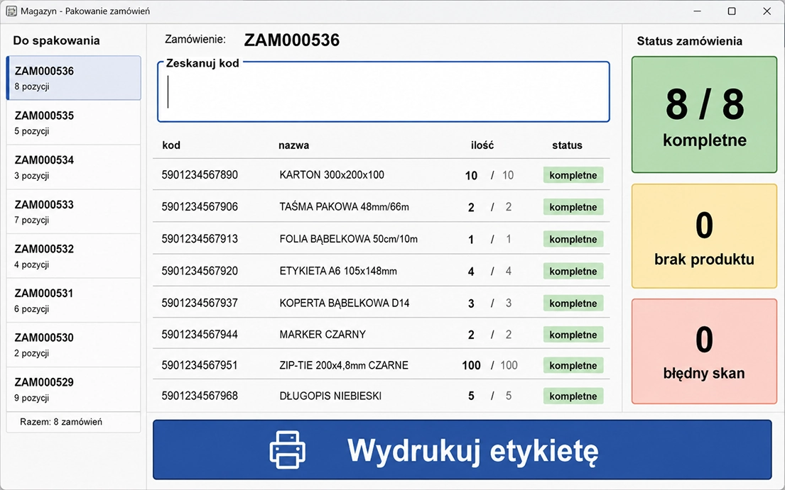 Jedna aplikacja dla magazynu: czytnik, kompletacja, etykieta, kontrola wagi