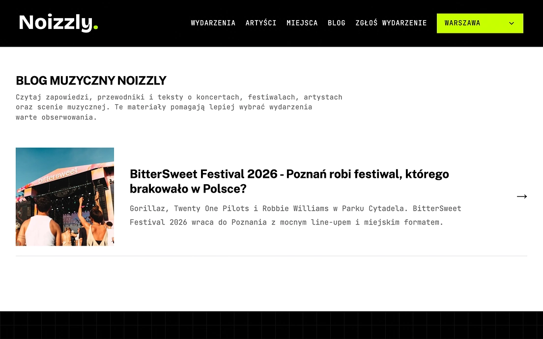 Rozproszone strony z biletami w porównaniu z jednym widokiem Noizzly