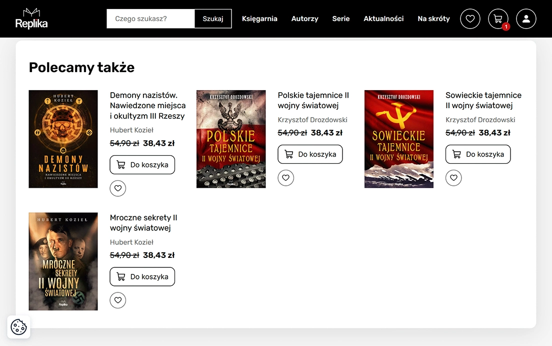 Listing tytułów w księgarni replika.eu